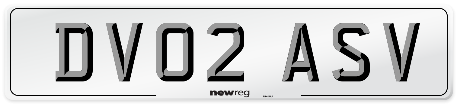 DV02 ASV Number Plate from New Reg